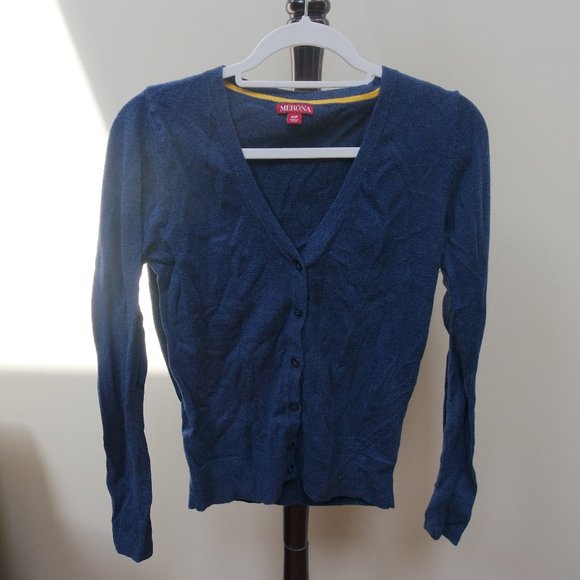 Blue V Neck Button Down Sweater - Picture 1 of 3